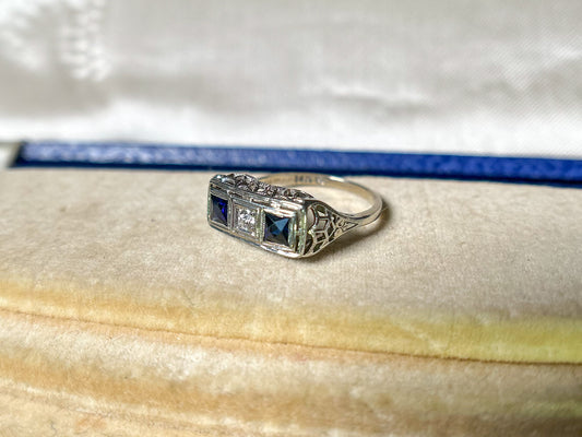 Sold - 1920's Diamond & Sapphire Ring