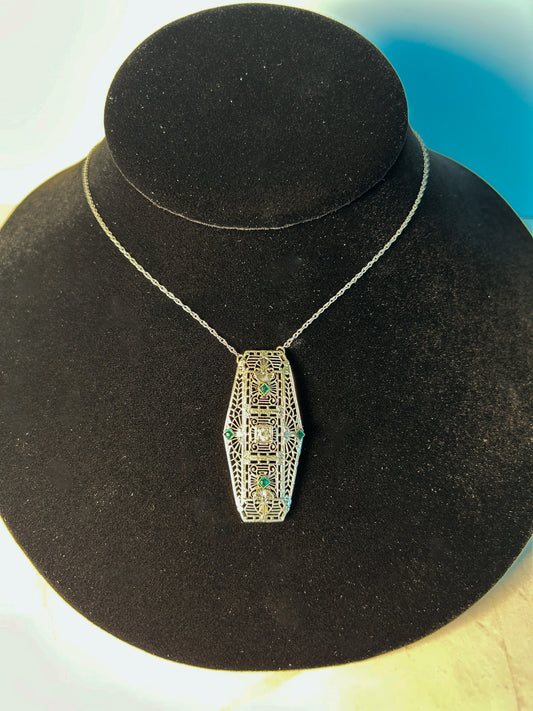 Diamond & Emerald Art Deco Necklace