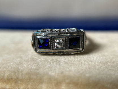 Sold - 1920's Diamond & Sapphire Ring