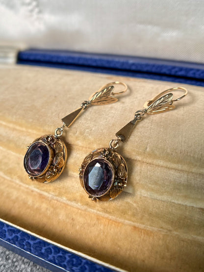 1950s Gold & Amethyst Earrings