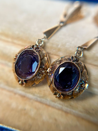 1950s Gold & Amethyst Earrings