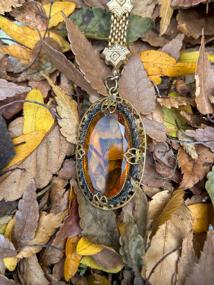 Book Chain Necklace with Czech Amber Crystal