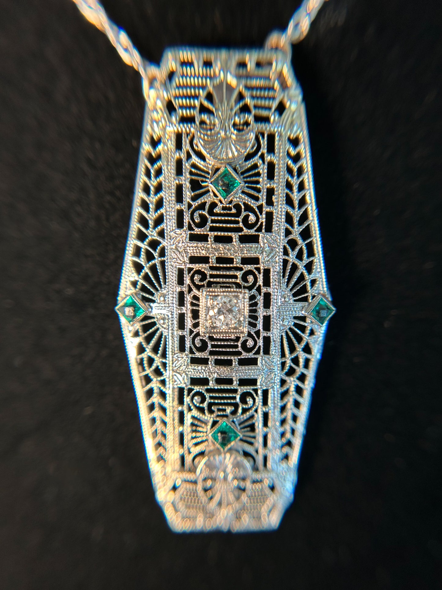 Diamond & Emerald Art Deco Necklace