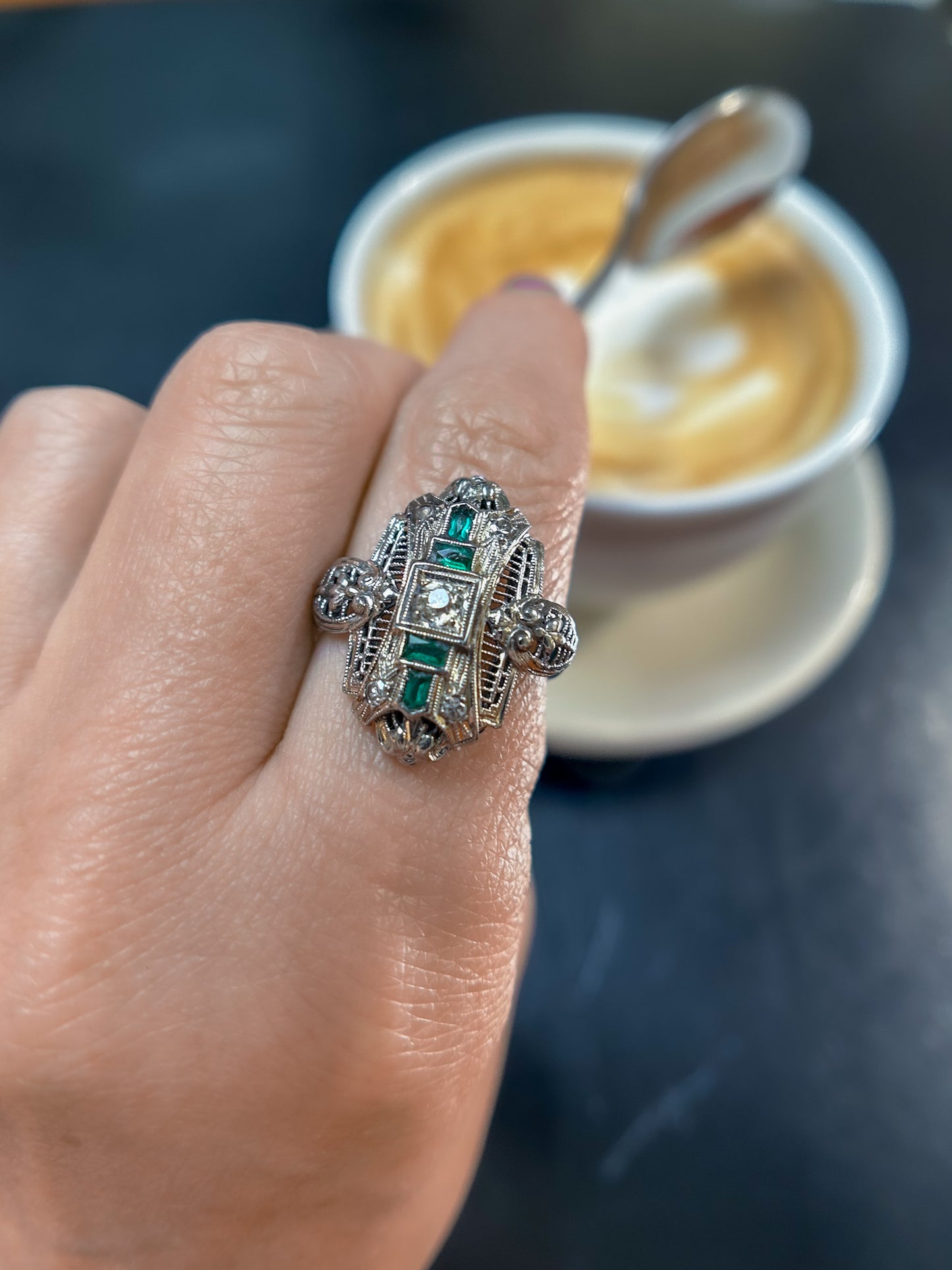 Art Deco Emerald & Diamond Ring