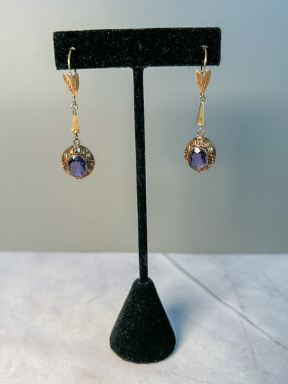 1950s Gold & Amethyst Earrings