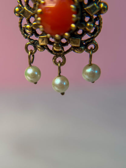 Coral & Pearl drop earrings