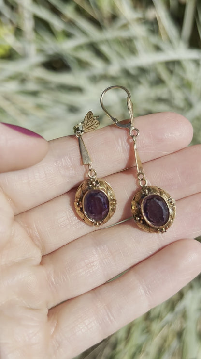 1950s Gold & Amethyst Earrings